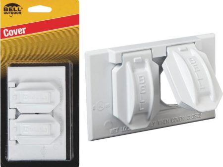 Bell Horizontal Duplex Aluminum White Weatherproof Outdoor Outlet Cover, Carded Online Sale