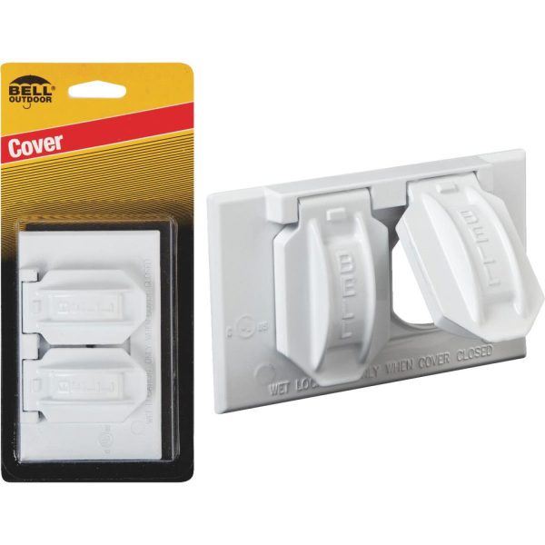 Bell Horizontal Duplex Aluminum White Weatherproof Outdoor Outlet Cover, Carded Online Sale