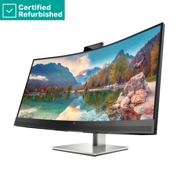 RENEW SILVER HP E34m G4 Curved Conferencing Monitor - 34  3440x1440 WQHD 400-nit 75Hz AG, Curved, VA, USB-C(65W) HDMI DisplayPort, 4x USB-A, speakers, 5MP webcam, RJ-45 LAN, height adjustable tilt swivel, 1 years For Cheap